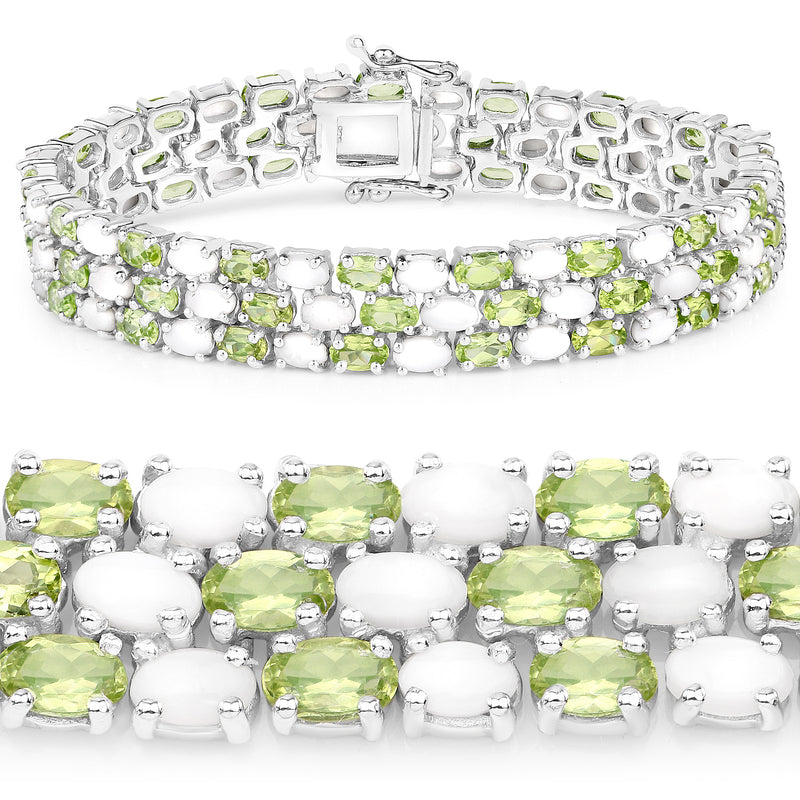 19.73 Carat Genuine Opal and Peridot .925 Sterling Silver Bracelet