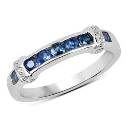 0.59 Carat Genuine Blue Sapphire & White Topaz .925 Sterling Silver Ring