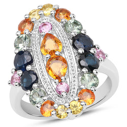 3.84 Carat Genuine Multi Sapphire .925 Sterling Silver Ring