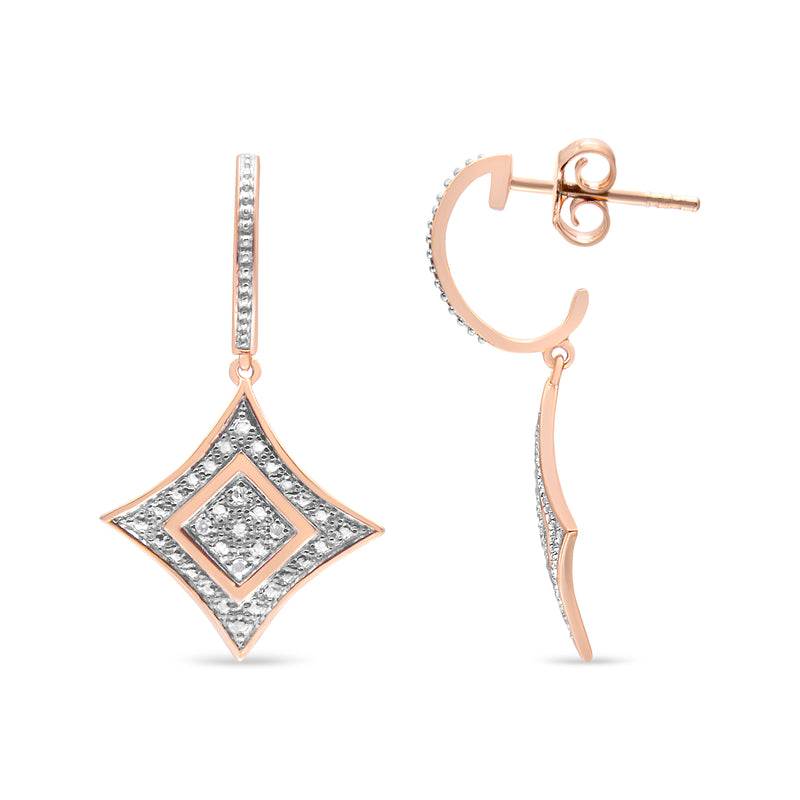 14K Rose Gold Plated .925 Sterling Silver Round-Cut Diamond Accent Dangle Rhombus Earrings (H-I Color, I2-I3 Clarity)