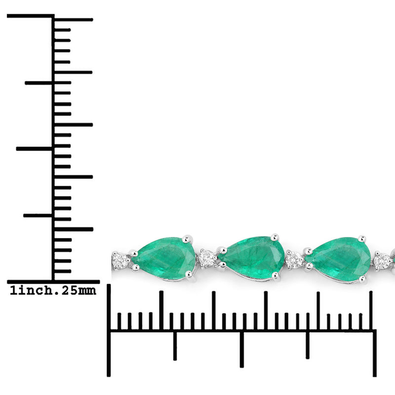 8.37 Carat Genuine Zambian Emerald and White Diamond 14K White Gold Bracelet