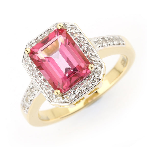 2.97 Carat Genuine Pink Topaz and White Topaz .925 Sterling Silver Ring