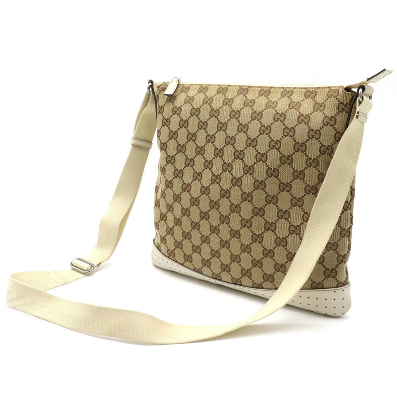 Gucci GG canvas shoulder bag messenger punching leather khaki beige ivory white 145857