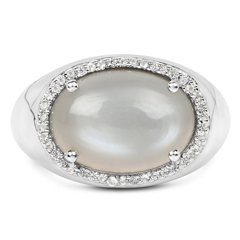 5.28 Carat Genuine Grey Moonstone And White Topaz .925 Sterling Silver Ring