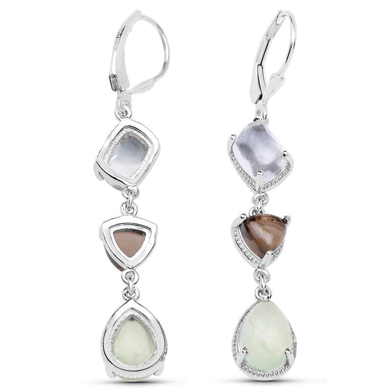 9.56 Carat Genuine Crystal Quartz, Smoky Quartz and Prehnite .925 Sterling Silver Earrings