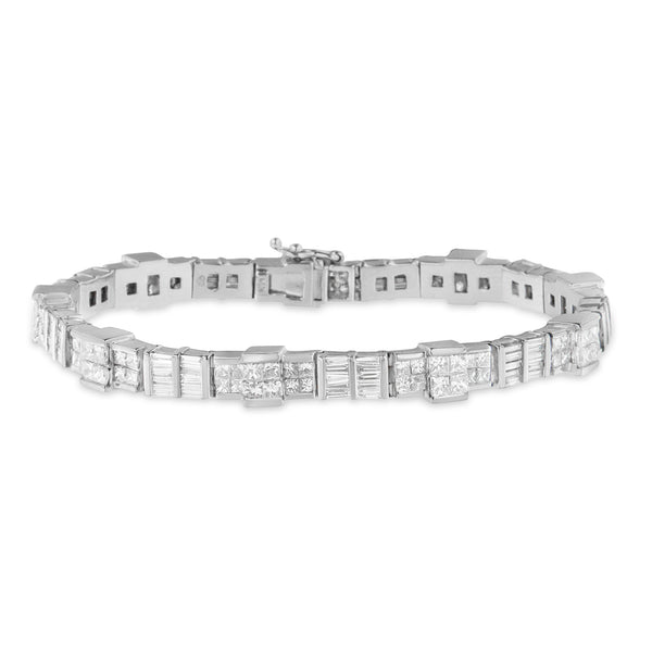 14K White Gold Princess and Baguette Cut Diamond Mixed Link Bracelet (8 3/4 cttw, G-H Color, VS2-SI1 Clarity)