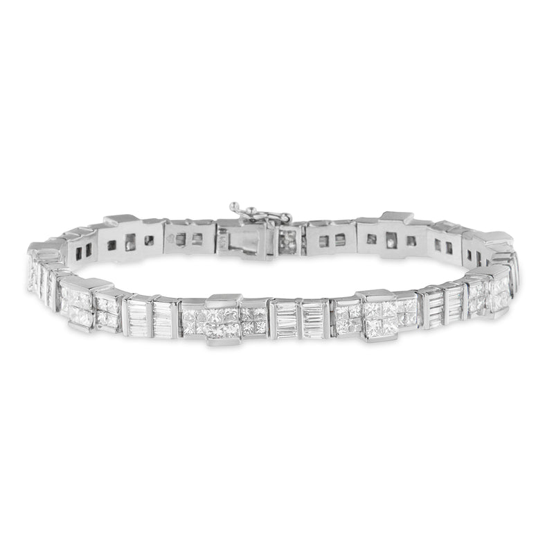 14K White Gold Princess and Baguette Cut Diamond Mixed Link Bracelet (8 3/4 cttw, G-H Color, VS2-SI1 Clarity)