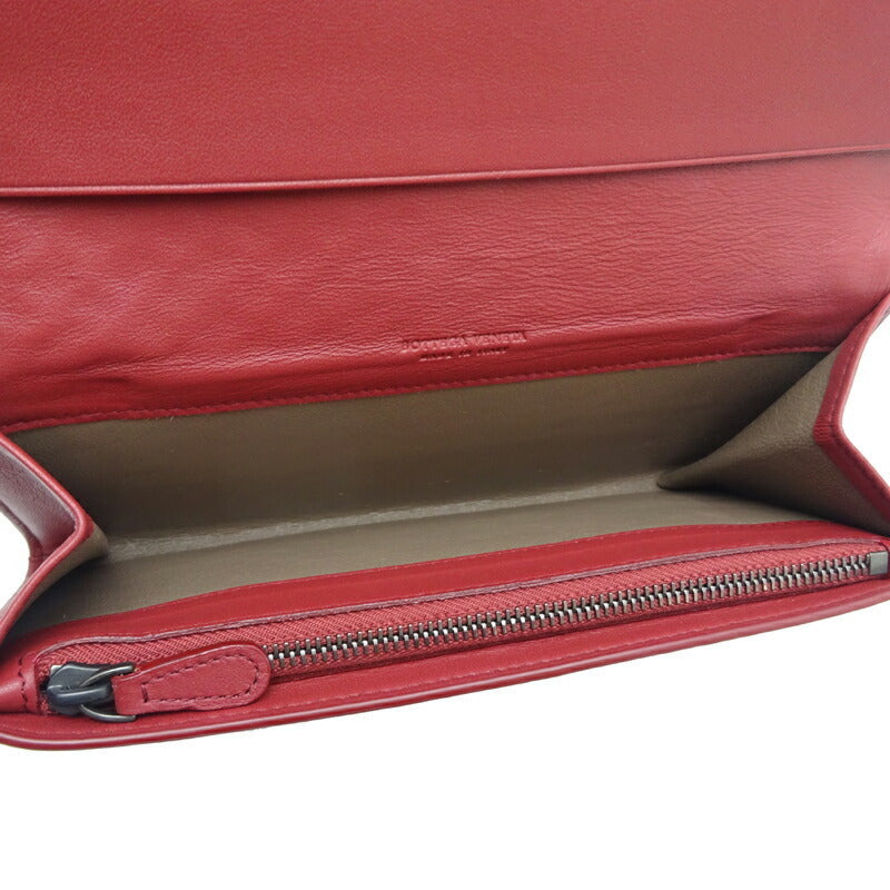 Bottega Veneta Intrecciato Long Womens Mens Bi-Fold Wallet Lambskin Blue / Red