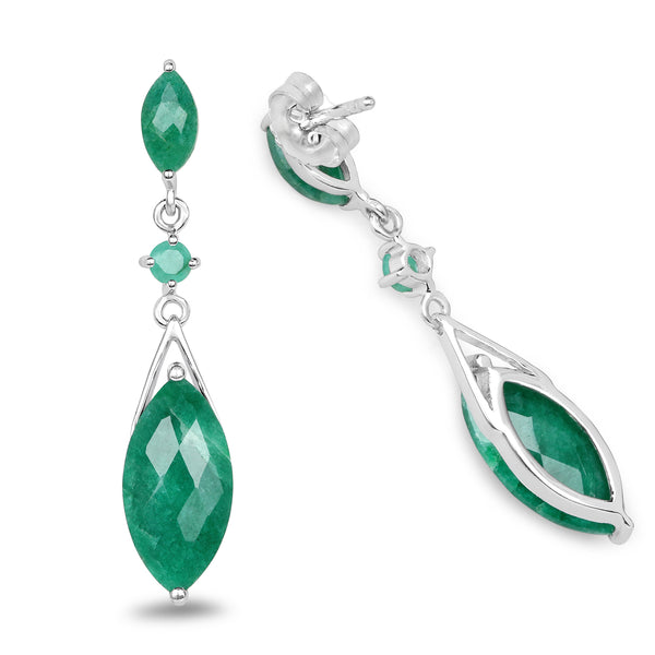 8.52 Carat Dyed Emerald & Emerald .925 Sterling Silver Earrings