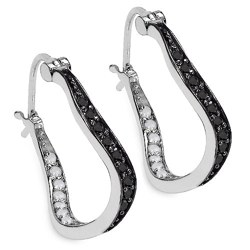 0.48 Carat Genuine White Diamond & Black Diamond .925 Sterling Silver Earrings