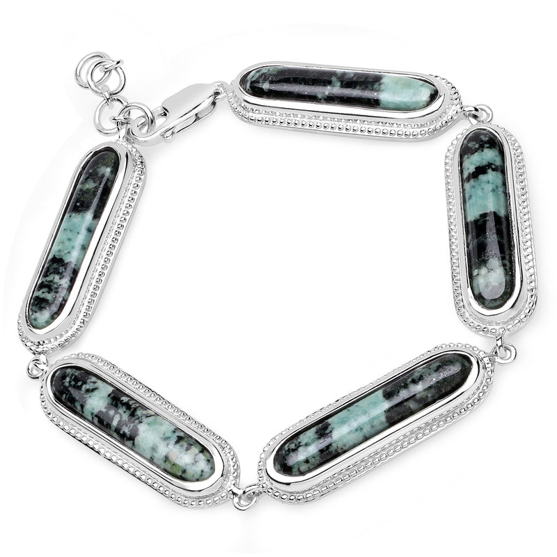 22.05 Carat Genuine Green Jasper .925 Sterling Silver Bracelet