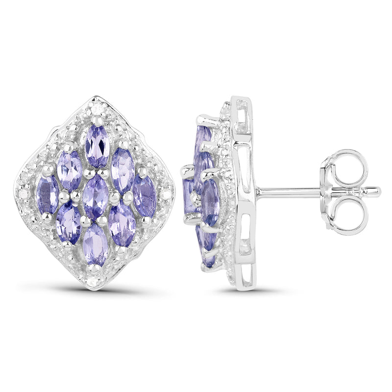 1.48 Carat Genuine Tanzanite & White Topaz .925 Sterling Silver Earrings