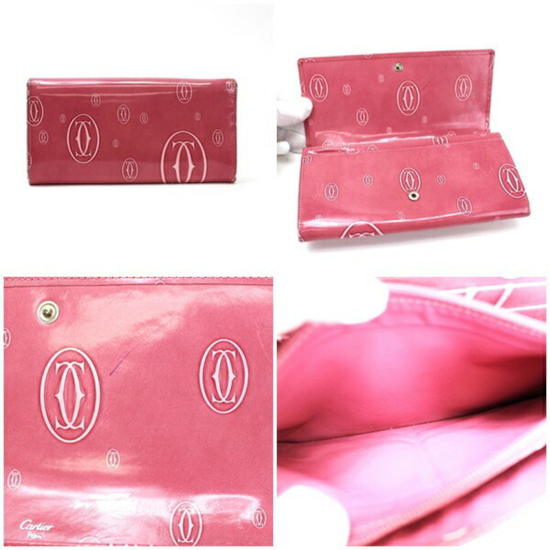 Cartier Happy Birthday Bi-Fold Long Wallet Patent Leather Pink Ladies Folded