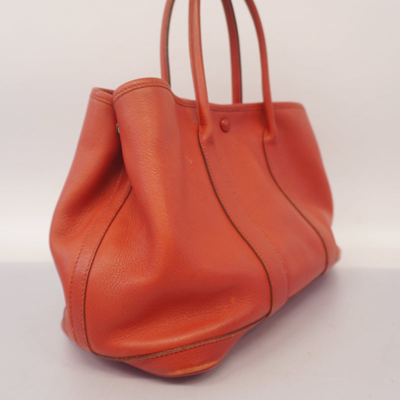 Auth Hermes Garden Party TPM  J Engraved Vermilion Red Womens Handbag