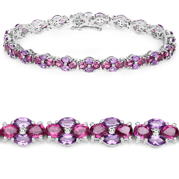 11.34 Carat Genuine Amethyst and Rhodolite .925 Sterling Silver Bracelet