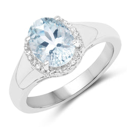 1.53 Carat Genuine Aquamarine and White Topaz .925 Sterling Silver Ring