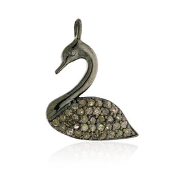 0.41 ct Pave Diamond 925 Sterling Silver Swan Design Pendant Gift Jewelry