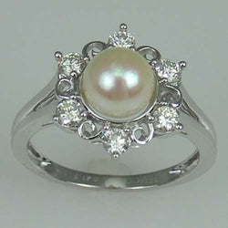 Pearl Pave Diamond 18k Solid White Gold Designer Ring Party Wear Jewelry