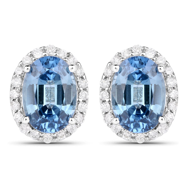 2.16 Carat Genuine Blue Sapphire and White Diamond 14K White Gold Earrings