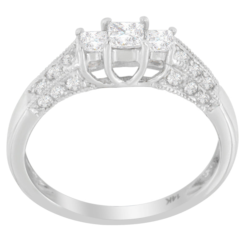 14K White Gold 5/8ct. TDW Princess and Round Diamond Ring (H-I I1-I2)