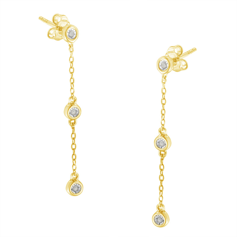 10K Yellow Gold Plated .925 Sterling Silver Miracle Set Diamond Accent 3-Stone Drop and Dangle Earring (I-J Color, I3 Clarity)