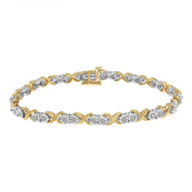 2 Micron 14KT Yellow Gold Plated Sterling Silver Diamond X Link Bracelet (1 cttw, I-J Color, I3-Promo Clarity)