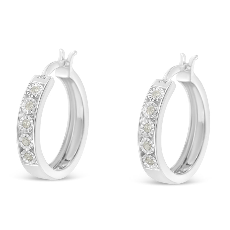 .925 Sterling Silver 1/10 Cttw Miracle Set Diamond Full Circle Hoop Earrings (I-J Color, I3 Clarity)