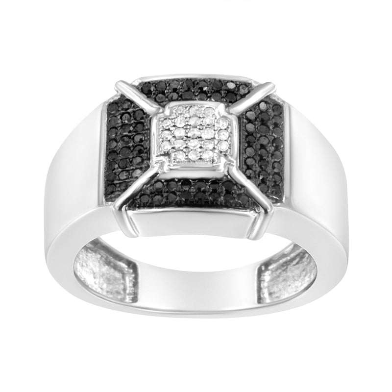 .925 Sterling Silver 3/8 Cttw Composite Enhanced Black and White Diamond Men's Band Ring (H-I, I2-I3) - Size 10