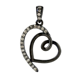 Pave Diamond Heart Shape Pendant 925 Sterling Silver Jewelry