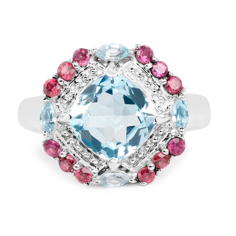 4.73 Carat Genuine Blue Topaz and Rhodolite .925 Sterling Silver Ring