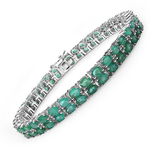 11.70 Carat Genuine Emerald .925 Sterling Silver Bracelet