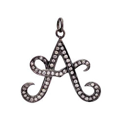 0.51ct Pave Diamond "A" Alphabet Pendant 925 Sterling Silver Handmade Jewelry