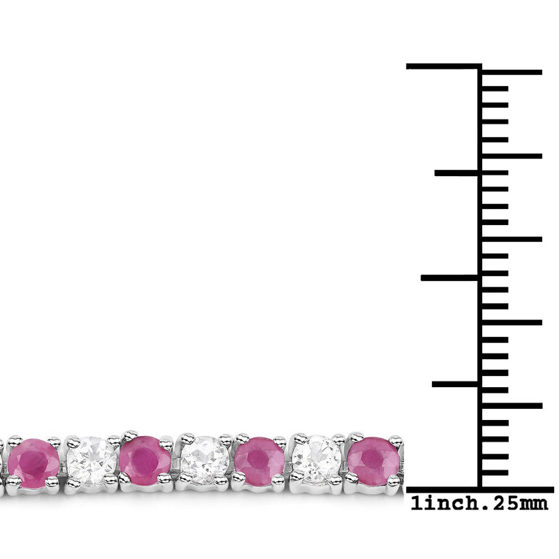 6.61 Carat Genuine Johnson Ruby and White Topaz .925 Sterling Silver Bracelet