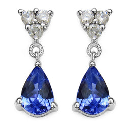 0.86 Carat Tanzanite & White Diamond 14K White Gold Earrings