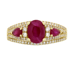 Genuine 2.64ct Ruby Diamond Ring 14KT Yellow Gold