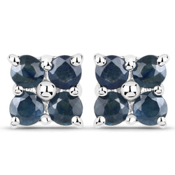 0.96 Carat Genuine Blue Sapphire .925 Sterling Silver Earrings