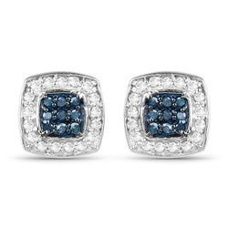 0.27 Carat Genuine Blue Diamond & White Diamond .925 Sterling Silver Earrings