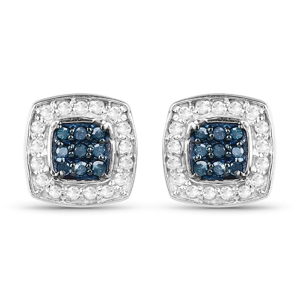 0.27 Carat Genuine Blue Diamond & White Diamond .925 Sterling Silver Earrings