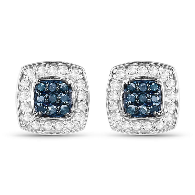 0.27 Carat Genuine Blue Diamond & White Diamond .925 Sterling Silver Earrings