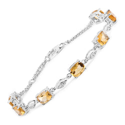 6.21 Carat Genuine Citrine and White Topaz .925 Sterling Silver Bracelet