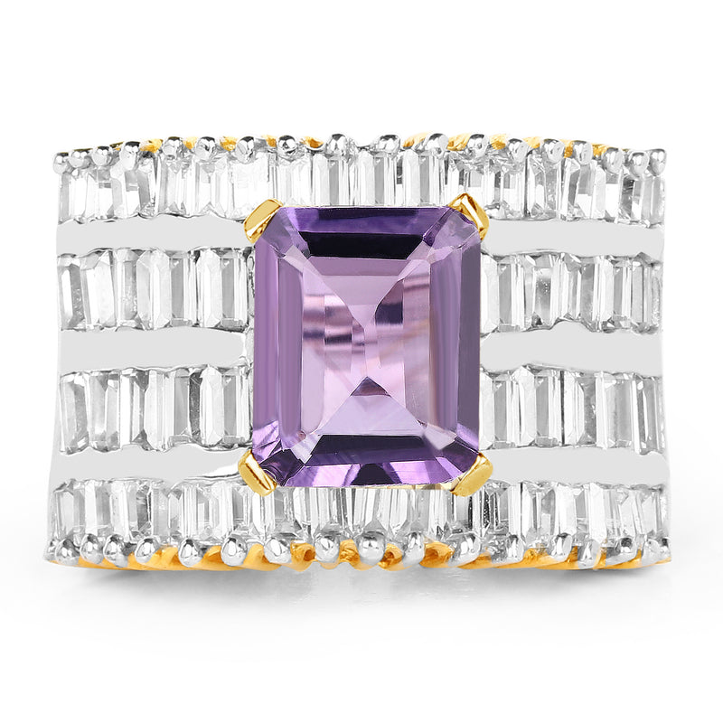 14K Yellow Gold Plated 5.15 Carat Amethyst and White Cubic Zircon Brass Ring