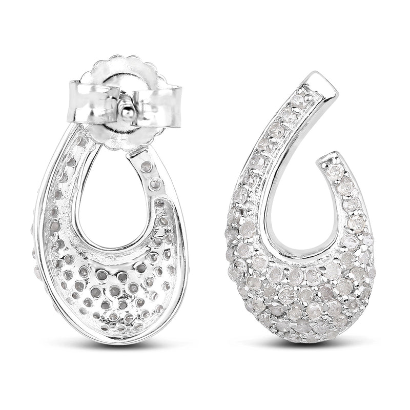 0.64 Carat Genuine White Diamond .925 Sterling Silver Earrings