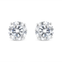 AGS Certified 1.00 Cttw Round Brilliant-Cut Diamond 14K White Gold Classic 4-Prong Solitaire Stud Earrings with Screw Backs (G-H Color, SI1-SI2 Clarity)