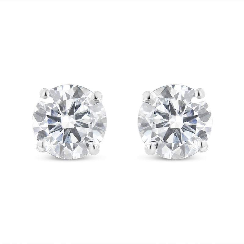 14K White Gold 1.00 Cttw Round Brilliant-Cut Near Colorless Diamond Classic 4-Prong Stud Earrings with Screw Backs (J-K Color, SI1-SI2 Clarity)