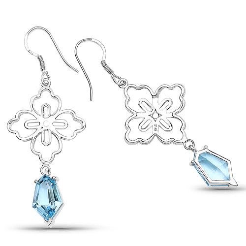 12.82 Carat Genuine Swiss Blue Topaz .925 Sterling Silver Earrings