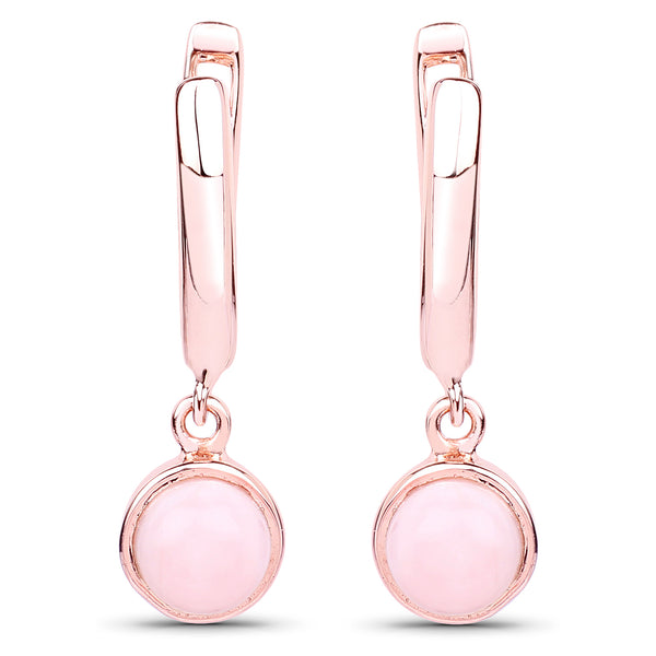 18K Rose Gold Plated 1.86 Carat Genuine Pink Opal .925 Sterling Silver Earrings