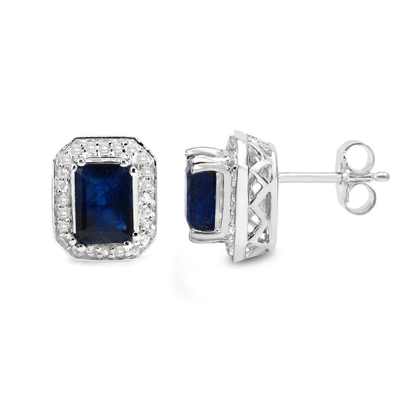 3.54 Carat Glass Filled Sapphire and White Topaz .925 Sterling Silver Earrings