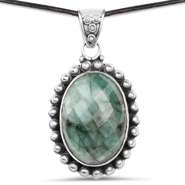 25.10 Carat Genuine Emerald .925 Sterling Silver Pendant