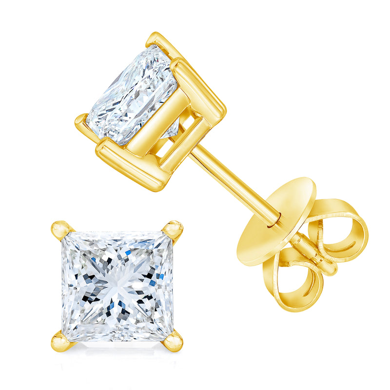 14K Yellow Gold 0.40 Cttw Princess-Cut Square Near Colorless Diamond Classic 4-Prong Solitaire Stud Earrings (I-J Color, I2-I3 Clarity)