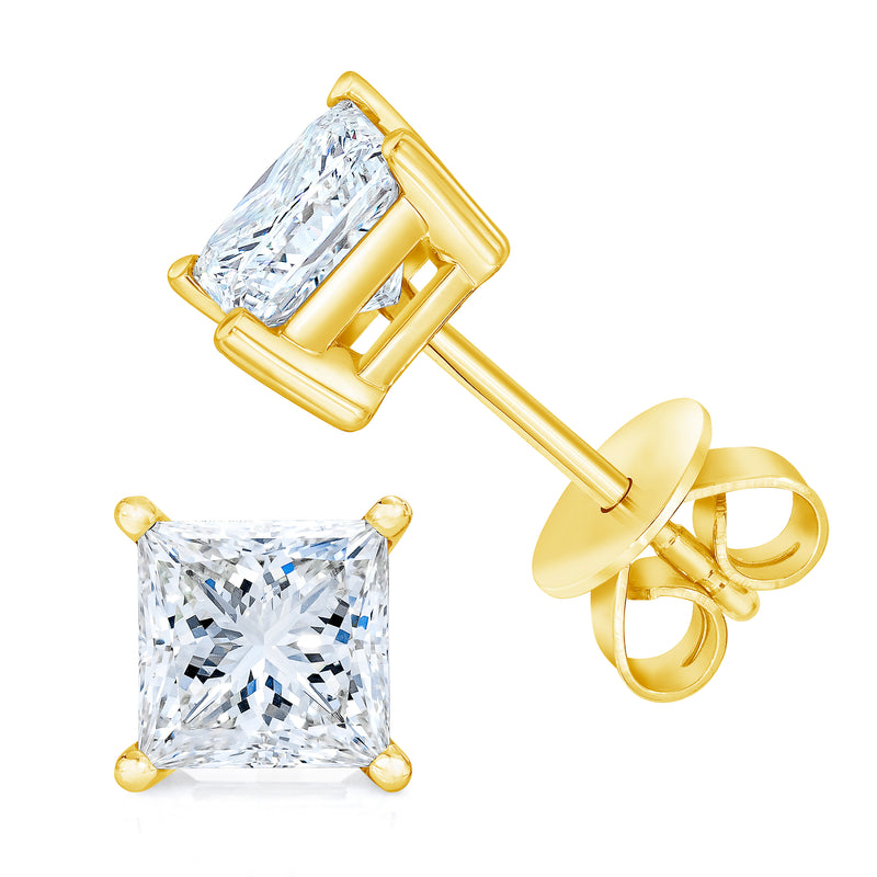 14K Yellow Gold 1.00 Cttw Princess-Cut Square Near Colorless Diamond Classic 4-Prong Solitaire Stud Earrings (J-K Color, I1-I2 Clarity)